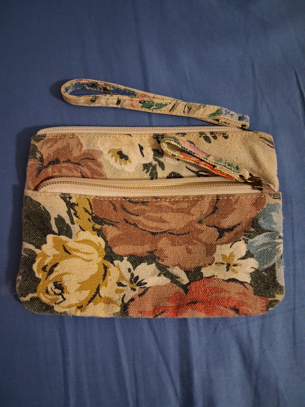Maurices Floral Canvas Wristlet in Beige with Multicolor Flowers